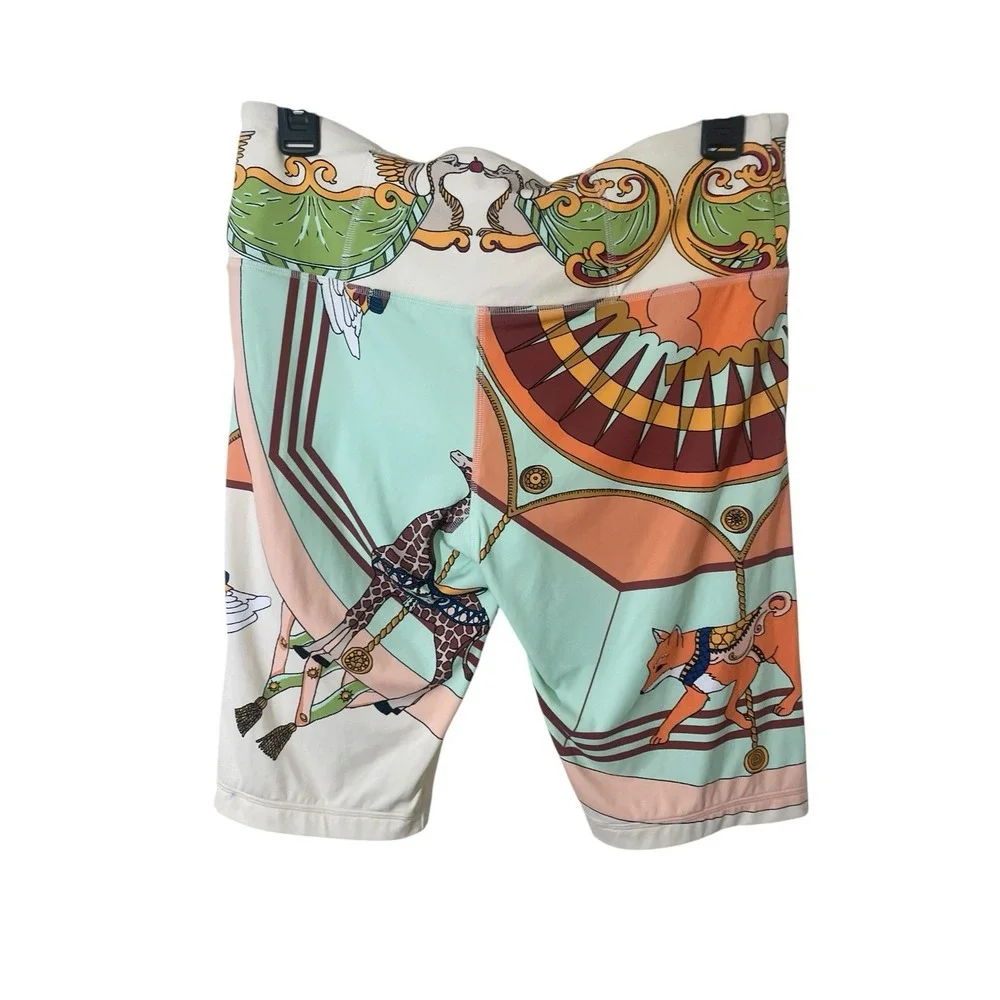 Tory Burch Rare Carousel Printed Silk Weightless Biker Shorts Large Animals NWT